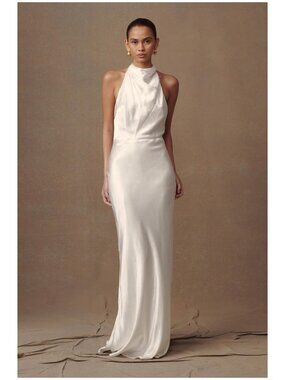 New Meshki Esther Iridescent Satin Cowl Maxi Dress Wedding Open Back Backless 10